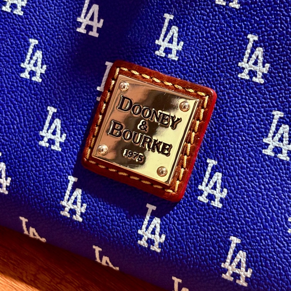 Dooney & Bourke Dodgers Gretta Handbag Blue & White with Brown Accents. - Picture 3 of 15